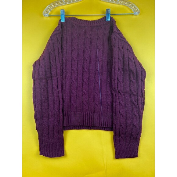 Cotton Emporium Cable Knit Sweater Burgundy Red Womens M Cropped Pullover NWT - Picture 2 of 8